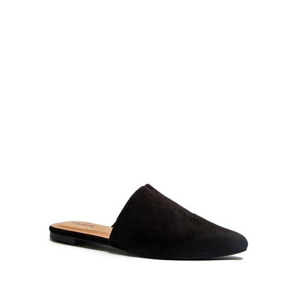 FINAL SALE! Black Vegan Suede Mule Flats - Picture 2 of 10
